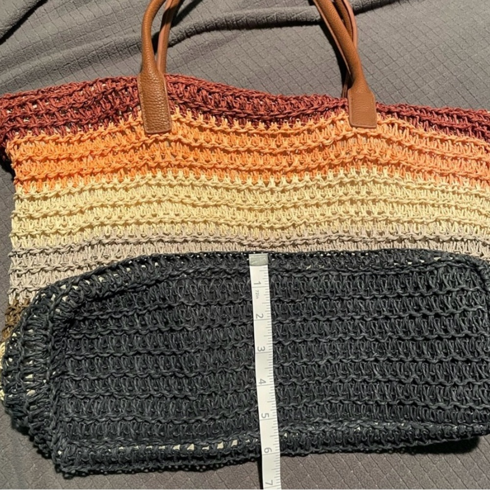 Merona Multi Colored Striped Boho Woven Straw Bag - Picture 8 of 15
